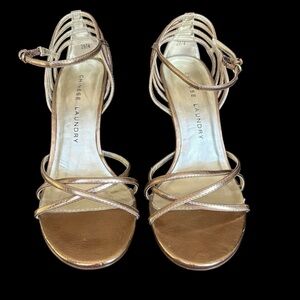Chinese Laundry | Women's 7 | Metallic Gold | Strappy Heels | Fair Condition
